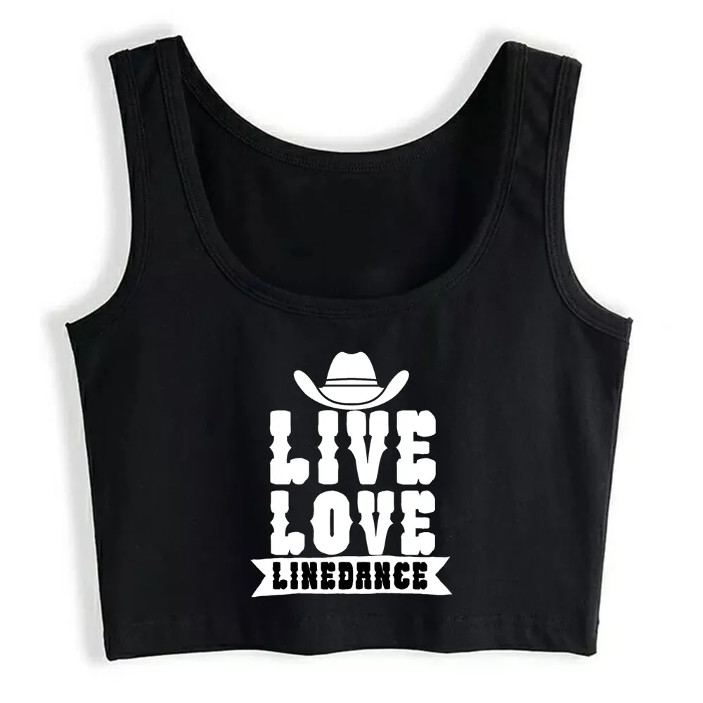 

Crop Top Female Live love linedance Comic Vintage Print Tank Top Women