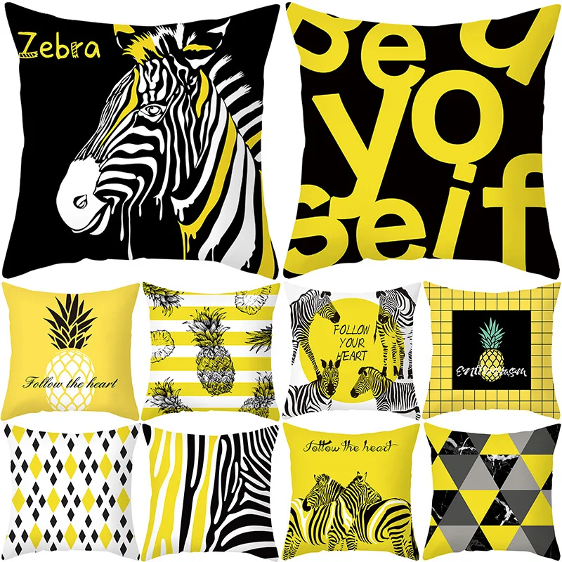 

Elk Zebra Animal Cushion Cover 45x45 Yellow Simple Stripe Pineapple Home Decor Pillow Case to Geometric Sofa Decorative Pillows