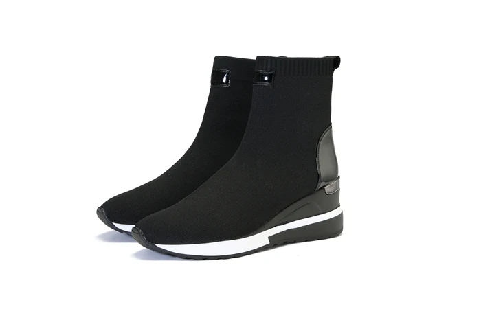 New Knitted Shoes Women High Top Women's Sock Sneakers Spring Women Knit Breathable Shoes Female Platform 6CM