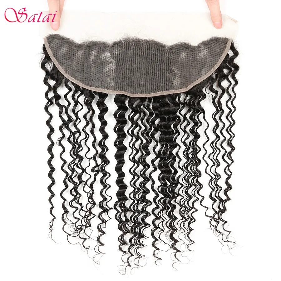 3 пряди с фронтальными бразильскими волосами Satai глубокой волной 100% человеческие