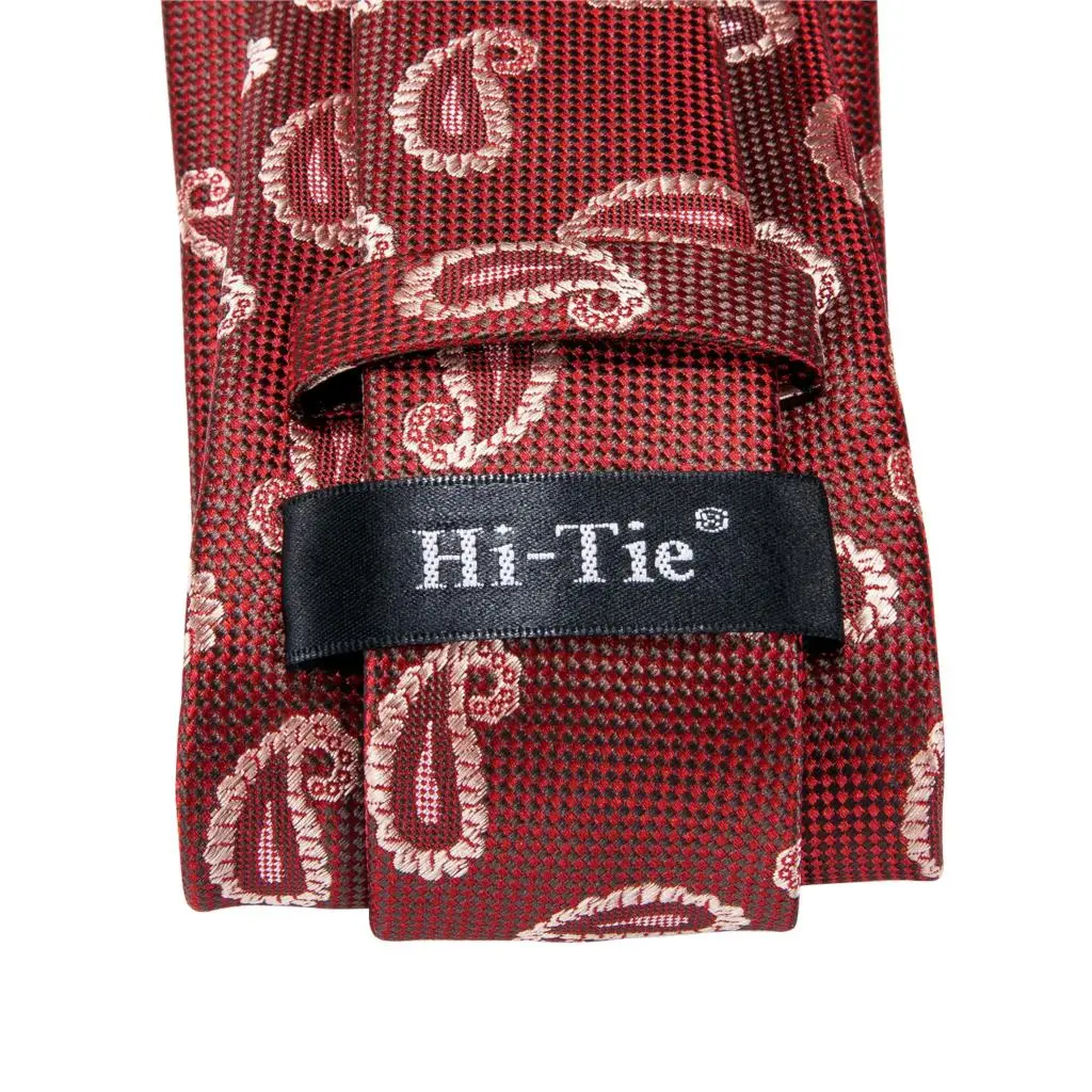 SN-3124 Hi-Tie 8.5cm Silk Men Tie Paisley Coral Red Necktie for Classic Party Wedding Pocket Square Cufflinks Luxury Set | Аксессуары