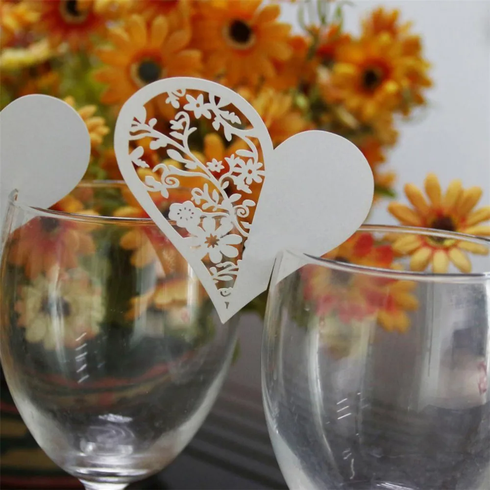 50 шт. Любовь Сердце Лазерная резка свадьба Вечеринка Стол Вино еды Имя гостей