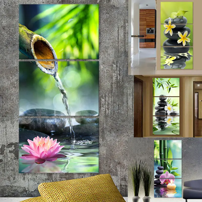 

3 Panels Chinese Zen Landscape Candle Flowers Bamboo Mural Print Oil Painting Art Canvas Poster Picture Home Decor