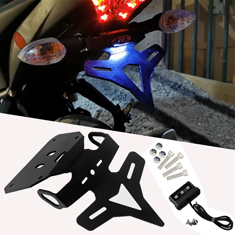 Soporte de placa de matrícula para motocicleta, guardabarros con luz LED Eliminato, compatible con YAMAHA R3, R25, YZFR3, YZFR25, YZF, R3, R25, años 2017 a 2020