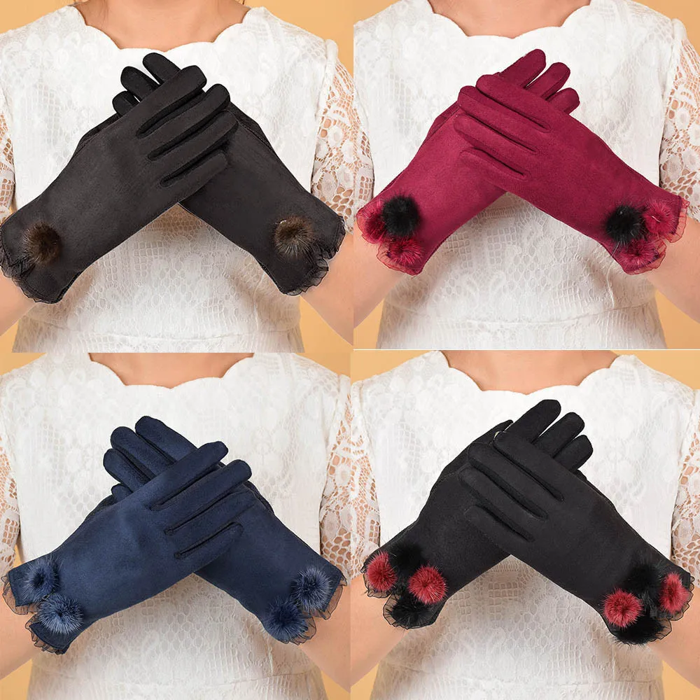 Женские теплые перчатки с сенсорным экраном модные рукавицы из овчины зимние