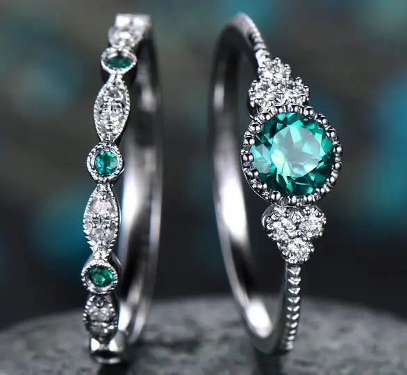 Циркониевое женское кольцо Изумрудное комплект из двух предметов женские кольца