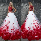 Богемные Цветочные белые красные кружевные свадебные платья на бретельках из двух частей, пляжные свадебные платья, романтическое свадебное платье на пуговицах