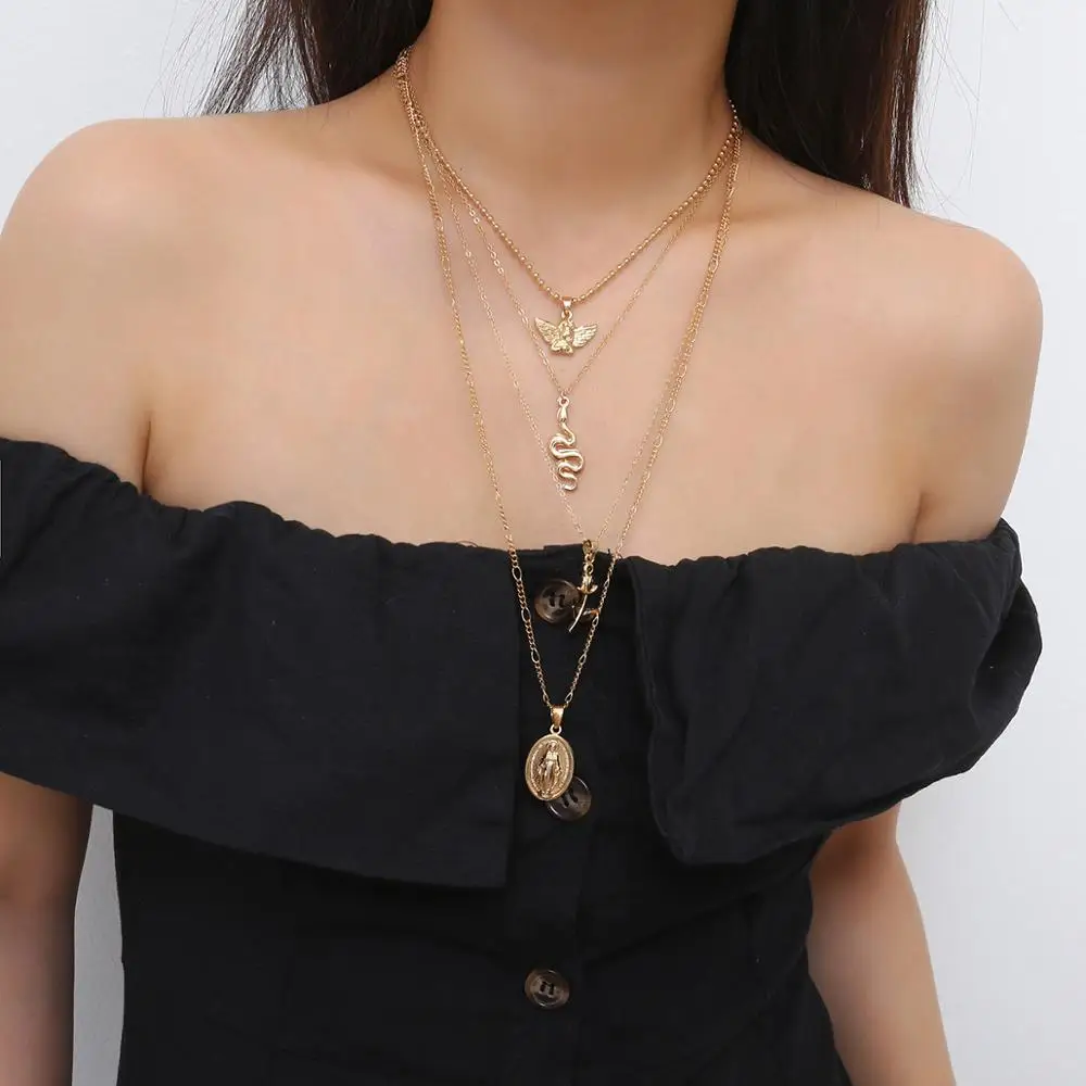 Женское многослойное ожерелье Mary Jesus розовое колье с цепочкой 2019 | Украшения и