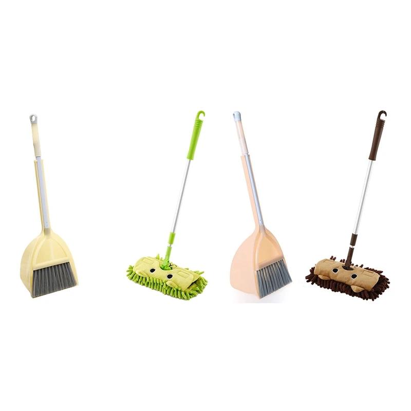 

2set Children's Housekeeping Cleaning Kit Cartoon Children's Toys Green, Tender Yellow & Green,Orange Powder, Brown
