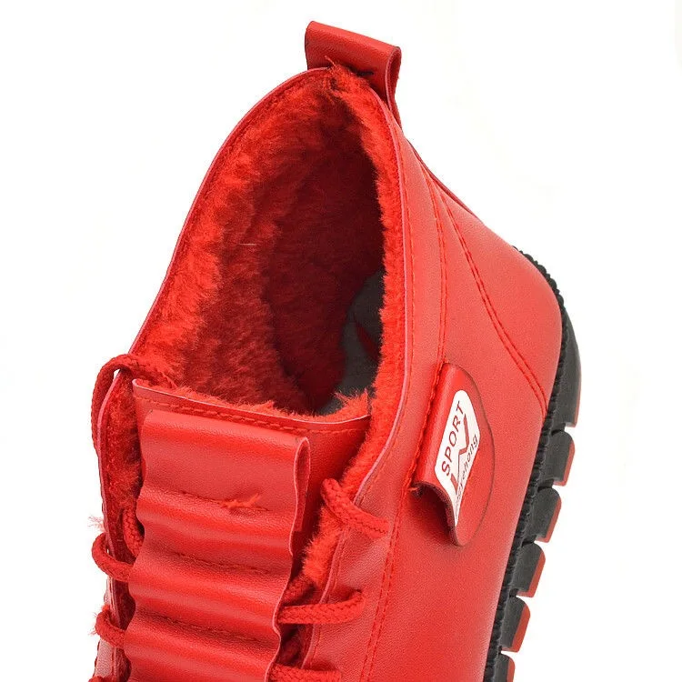 

Women Shoes Winter Pu Leather Plush Warm Women's Flat Shoes Lace up Sneakers 2020 Woman Sewing Platform Female Casual Walking