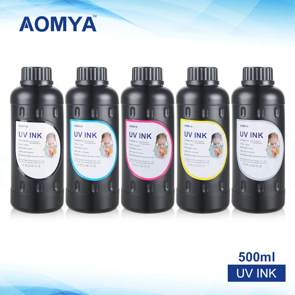 

White/BK/C/M/Y 5Cx500ml UV Led Ink Printing Ink DX5 DX6 DX7 Printer head For Soft Materials UV Ink For Epson Flatbed printer Ink