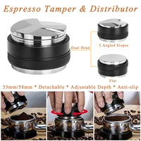53mm 58mm espresso coffee tamper distributor adjustable stainless steel espresso dual head flat 3 angled slopes leveler tool