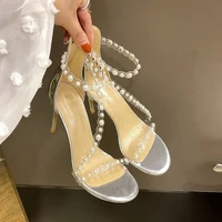 womens shoes 2021 summer new womens high heels design sense temperament pearl transparent word belt sandals womens stiletto