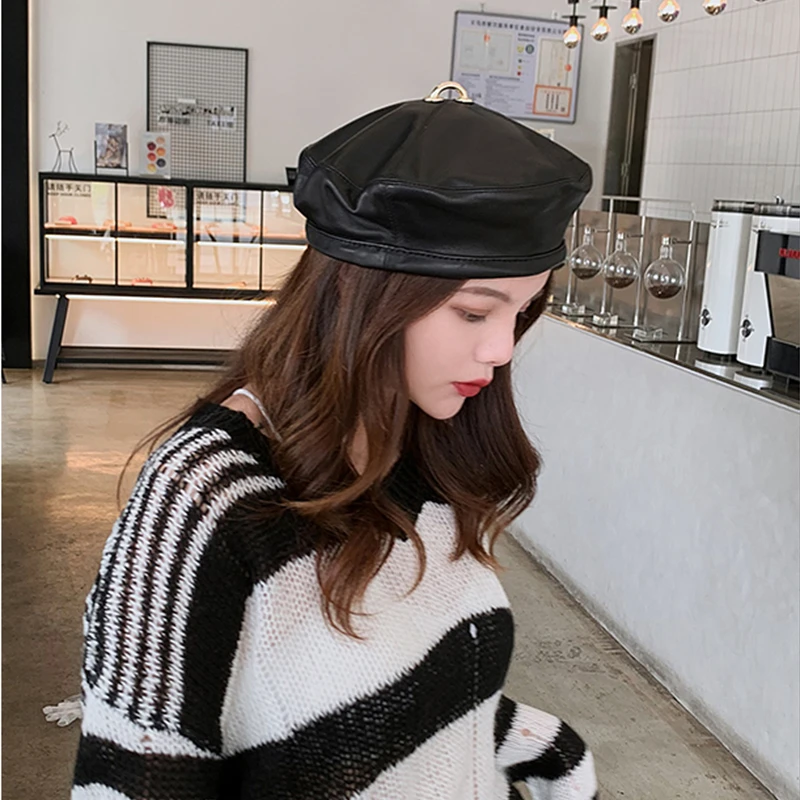 Женская шапка из натуральной кожи мягкий берет французского художника Модный