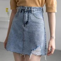 ripped mini jean skirts for ladies denim summer high waist womens 2021 short jeans hot casual skirt autumn plus size