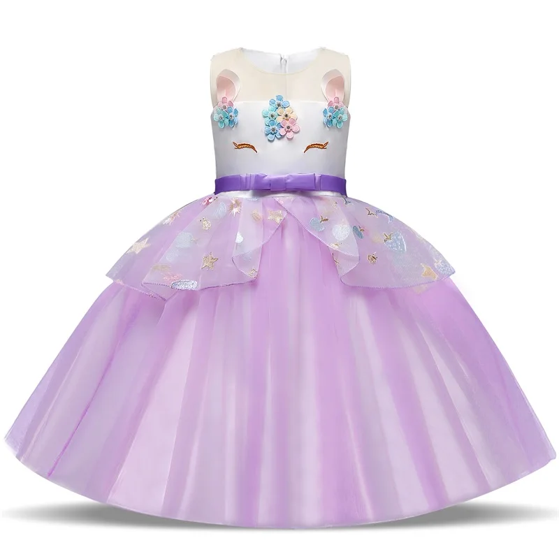

Girls Princess Children Flower Party Dress Wedding 4-10 Year Girls Trailing Party Prom High Quality Lace Vestido Unicornio Dress