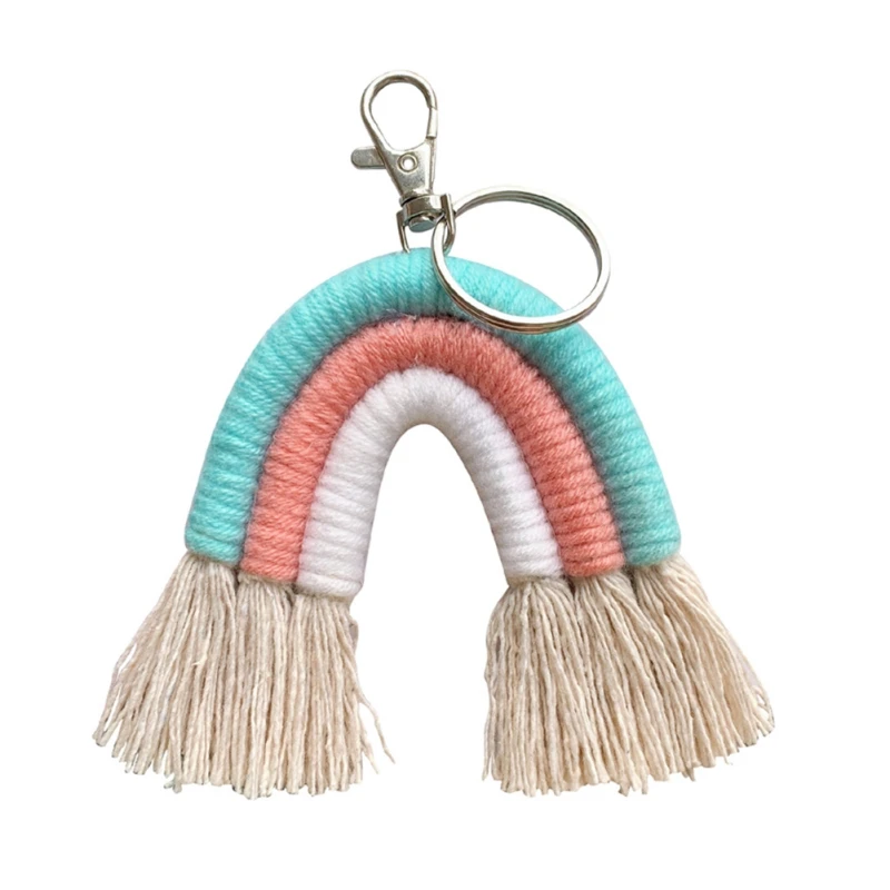 

Macrame Rainbow Keychains Boho Bag Charms With Tassels Hand Weave Accessories For Car Key Purse Wallet Decoration