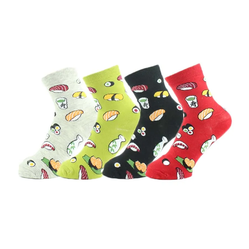 Korean Style Women Socks Lot Combed Cotton Lovely Cartoon Creative Fruit Pizza Burgers Planet Happy Funny Calcetines Mujer | Женская