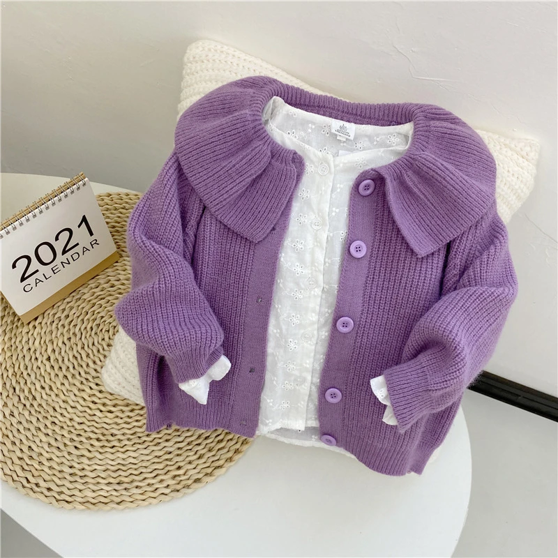 

2-7 Y Baby Girls Sweater Cardigan Autumn Winter New Children's Sweater Coats Korean Solid Lapel Knitted Cardigan For Girl Kids