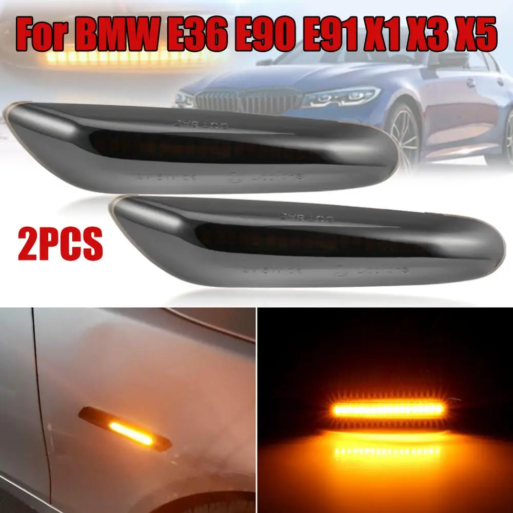 

2Pcs Durable LED Side Marker Lights ABS 3528 18 Smd Turn Signal Light For BMW E36 E90 E91 E92 X1 X3 X5 Amber Side Door Lights