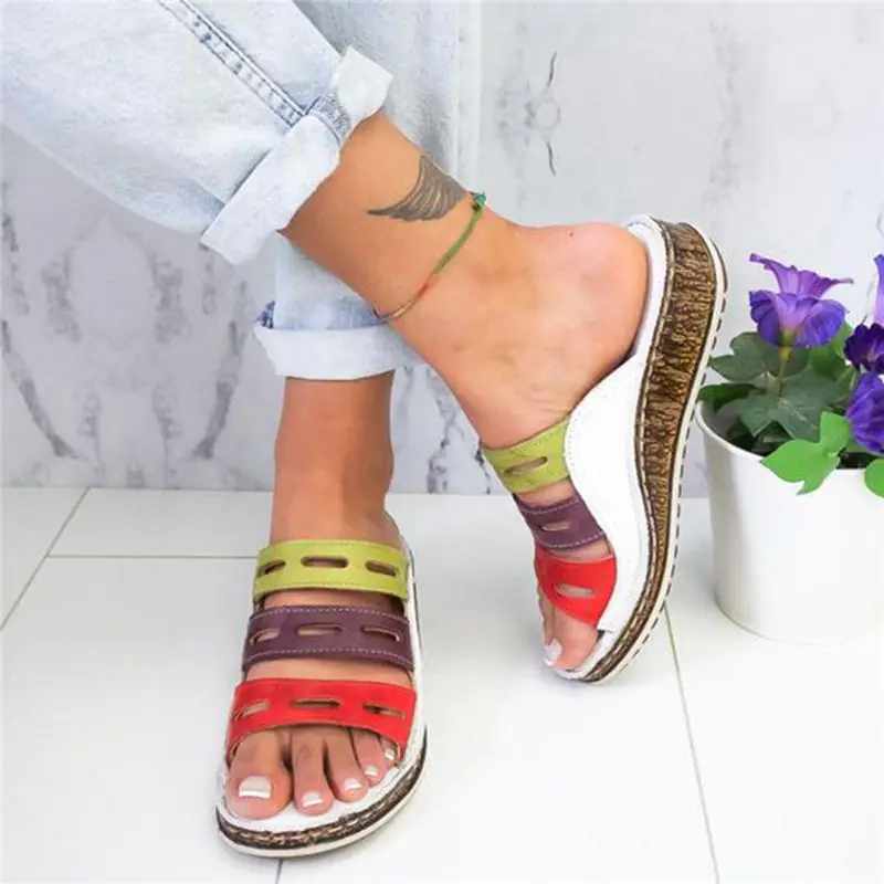 

2019 New Summer Women Slippers Rome Retro Casual Shoes Thick Bottom Wedge Open Toe Sandals Beach Slip on Slides Female