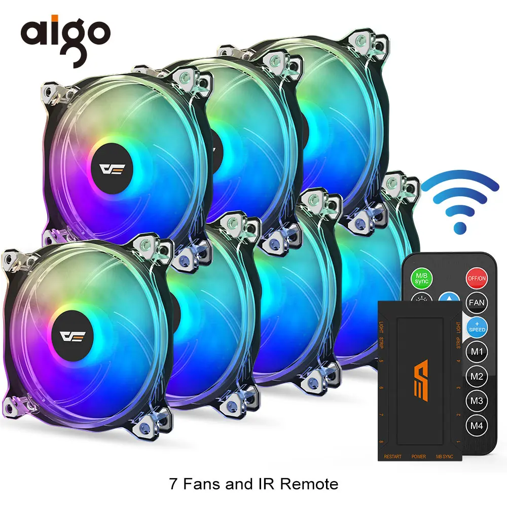 7 fan and controller Aigo CF8Pro, чехол для компьютера, ПК, RGB вентилятор, прозрачная рамка, 120 мм, вентиляторы, тихий+ удаленное охлаждение компьютера, ASUS AURA SYNC, кулер для процессора, RGB чехол, вентилятор - Цвет лезвия: 7 fan and controller