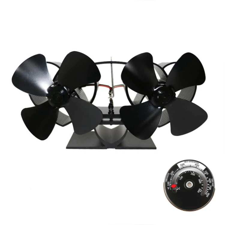 

Fireplace Fan Dual Head 8 Blades Heat Powered Stove Fan Aluminium Silent Eco-Friendly For Wood Log Burner Silent Warmth Winter