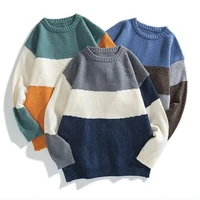 vintage color block sweater women autumn winter warm plus size tops student korean fashion outer knitwear pullovers