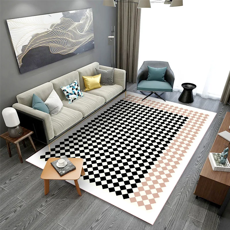 

Roman style encryption carpet for living room, retro checkerboard bedroom, bedside carpet, bedside mat rugs
