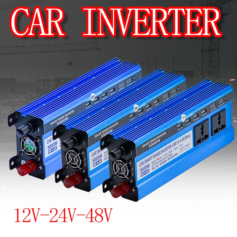 

Solar Inverter 12/24/48V 220V 5000W Inverter Voltage Converter Transformer 4 USB Solar Power Inverter Charger For Car Home