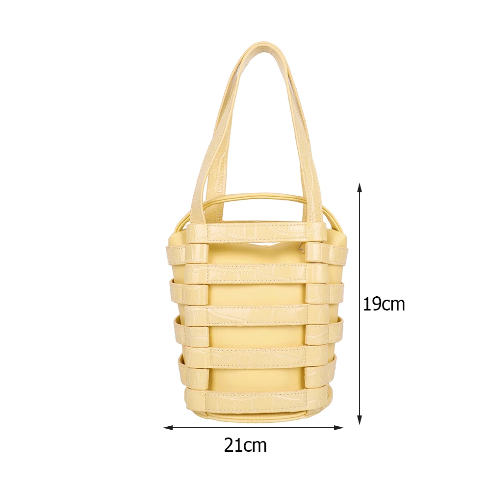 

Fashion Women Hollow Woven PU Leather Solid Color Shopping Tote Bag summer wild Casual Ladies Top-handle Bucket Handbags