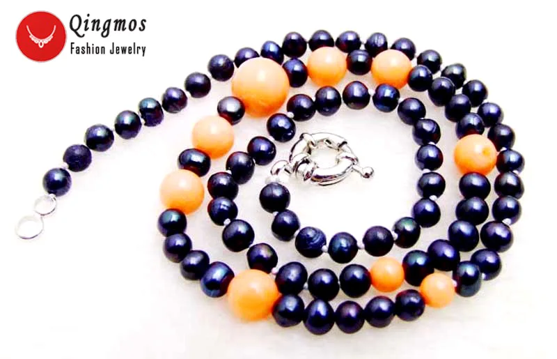 Qingmos натуральное 5-6 мм черное жемчужное ожерелье для женщин с 6-10 круглое