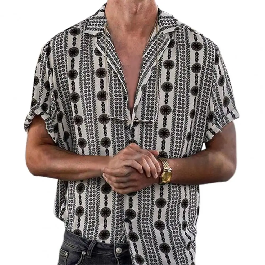 

Popular Hot Style Casual Men Blouse Vintage Short Sleeve Shirt Dot Print Turn-down Collar Men Shirt for Going Out Soft 2021 New