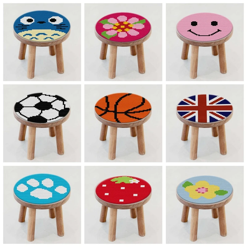 Round Cushion Latch Hook Rug Kits Embroidery Foamiran For Needlework Cartoon Handmade Cross Stitch Small Size 27*27 CM Decor F | Дом и сад