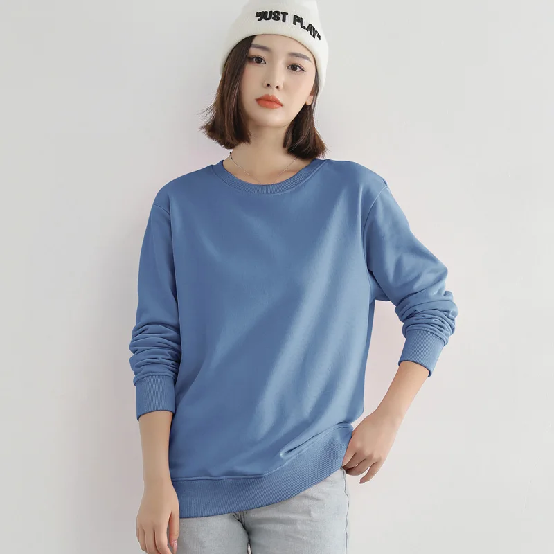 2023 New Lady Trend Sports Round Neck Loose Long Sleeve Korean Casual Women'S Autumn And Winter Pure Cotton Basic Top
