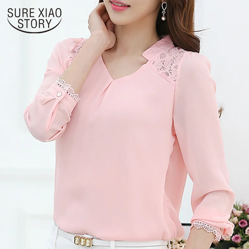 Женская шифоновая блузка с длинными рукавами повседневная Однотонная рубашка