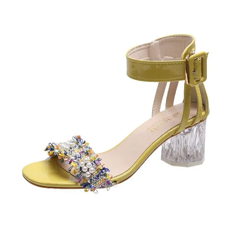 

High heeled sandals women 2021 new fashion sandals women summer Korean fashion thick heel button sandals women