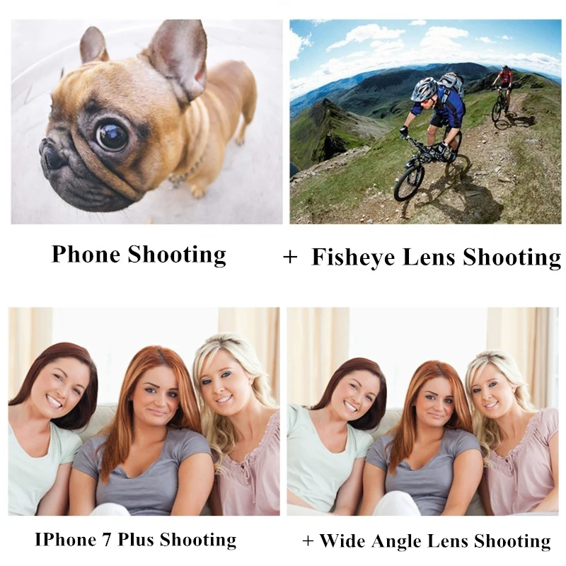 

4 in 1 No Distortion Phone Camera Lens Kit Fisheye Wide Angle Macro Telephoto Lenses with Clips Lentes for Most of Smartphones