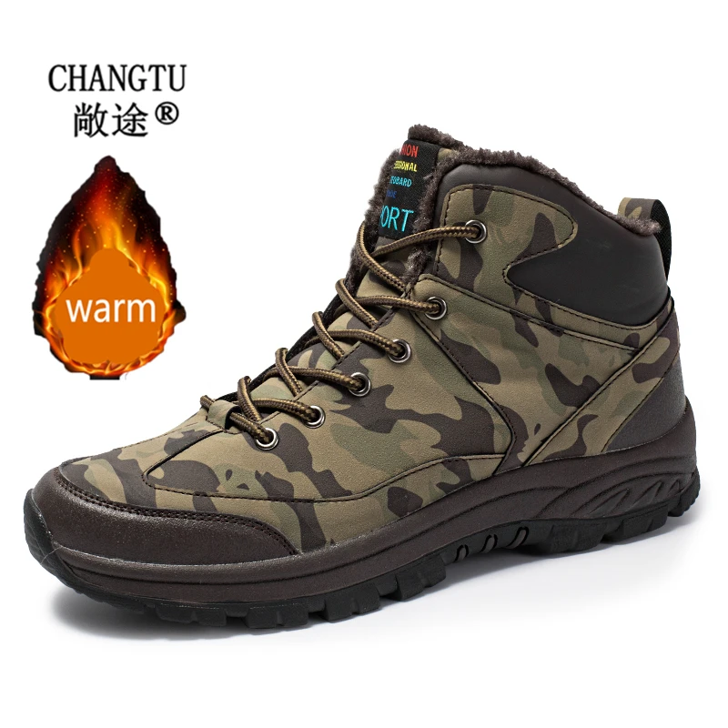 Водонепроницаемые зимние мужские рабочие ботинки с мехом теплые Мужская Уличная