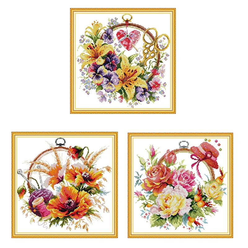 

Joy Sunday Flower Basket Painting Floral 11CT 14CT Needlework Set Embroidery Printed Cross Stitch Kit on Canvas for LivingRoom