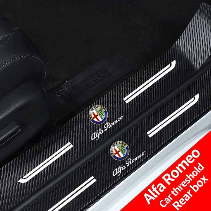 

Pack of 4 carbon fiber door sill protector leather vinyl stickers for Alfa Romeo 159 Giulietta Giulia 147 156 auto parts