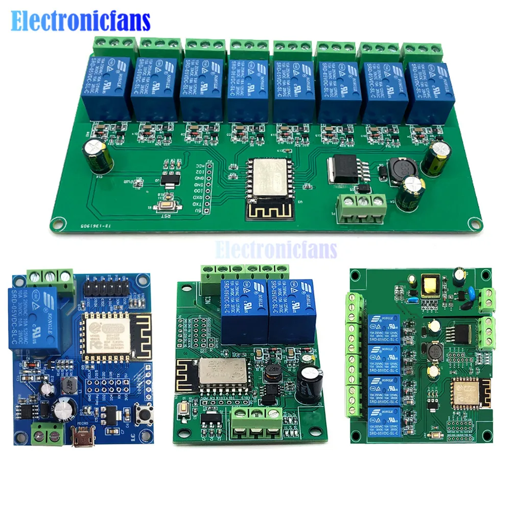 ESP8266 Wireless WIFI Relay Module 1/2/4/8 Channel ESP-12F Wifi Development Board AC/DC 5V/7-28V/5-80V Power Supply for Arduino