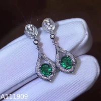 kjjeaxcmy boutique jewelry 925 sterling silver inlaid natural emerald womens earrings support detection beautiful
