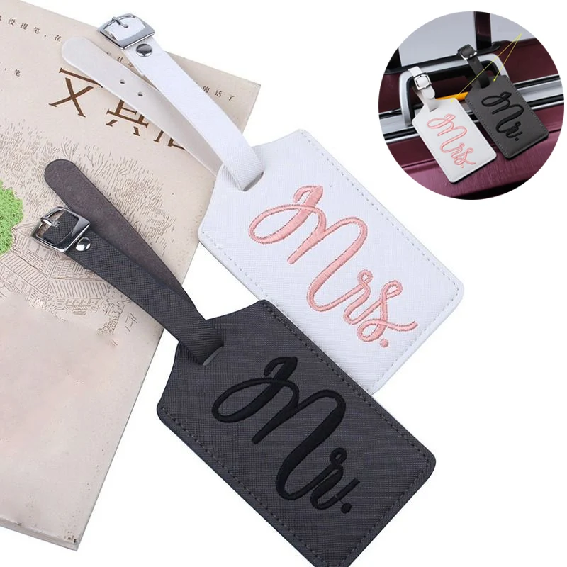 

Fashion Suitcase Luggage Tags Bag Pendant Embroidery Mr&Mrs Travel Accessories Name ID Address Wedding VIP Invitation Label