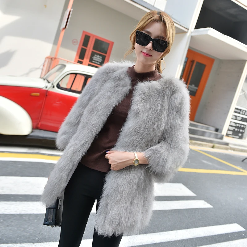 

Winter Autumn Pink Jacket Women Clothes Real Fox Fur Coats Long Coat Manteau Femme Hiver MY997
