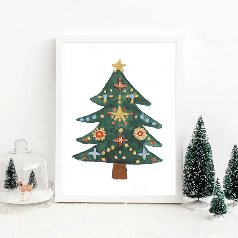 Рождественский гайковёр принты акварельные настенные картины праздничный