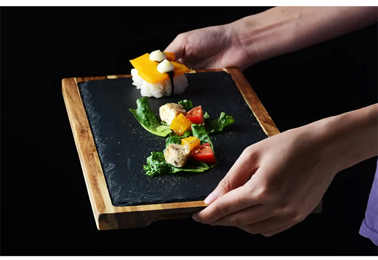 Ретро Америка Стиль акации тарелки для хлеба из чёрного камня пиццы