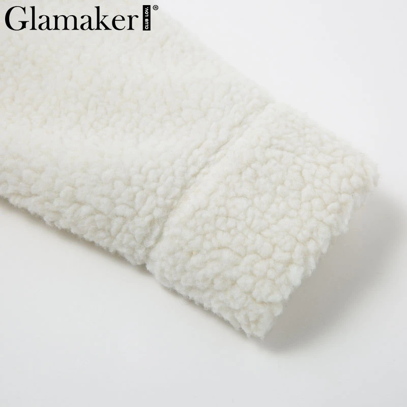 Glamaker, теплое пальто из искусственного меха, меховая верхняя одежда для женщин, сексуальный белый карман, женское плюшевое пальто, осенняя короткая куртка из искусственного меха, зимнее пальто