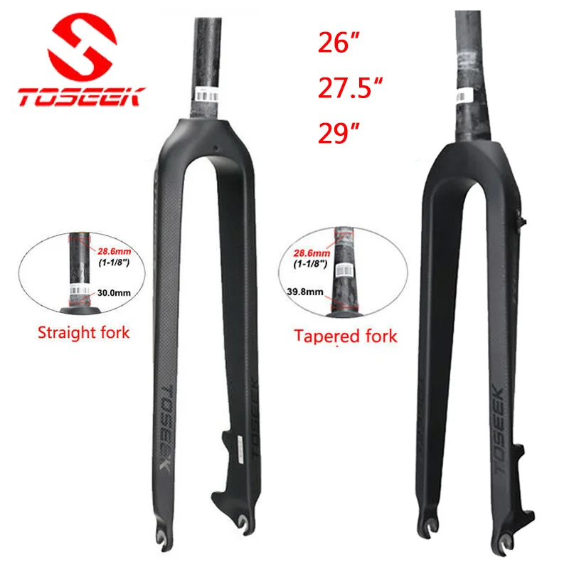 

TOSEEK 26/27.5 inch Carbon Fork 29 Rigid Bicycle Fork Stright/Tapered Road Bike Hard Fork 1-1/8" Lightweight Bike Fork Parts