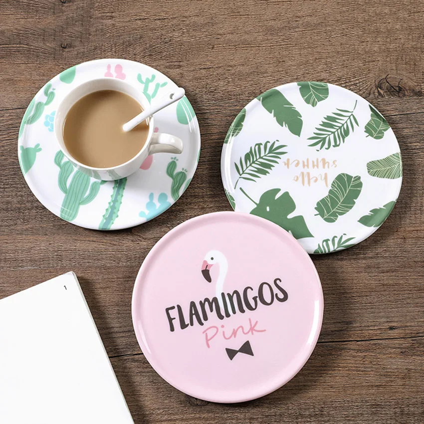 1 шт. Симпатичные фарфоровые пластиковые подставки под чашки с фламинго коврики